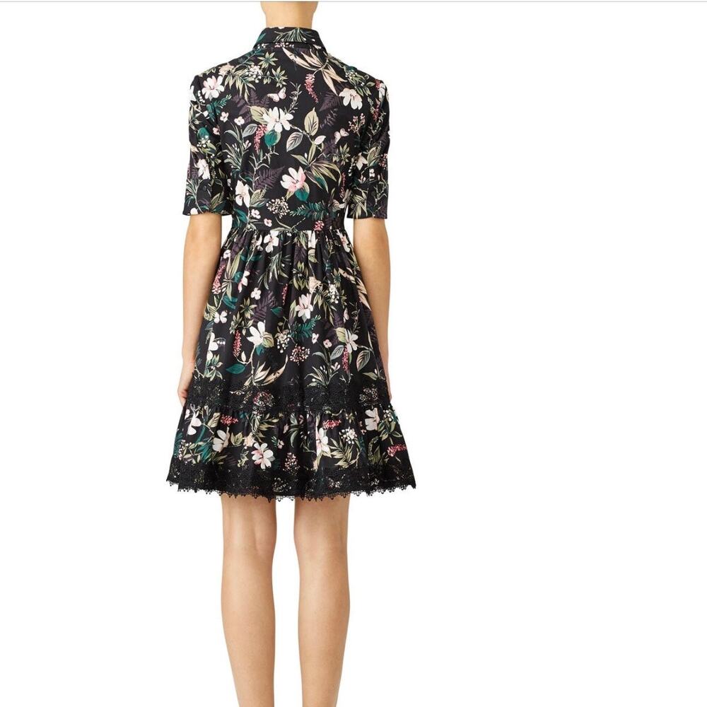 kate spade new york Short Sleeve Black Botanical Mini Dress Lace Trim Size 8 - Picture 3 of 12